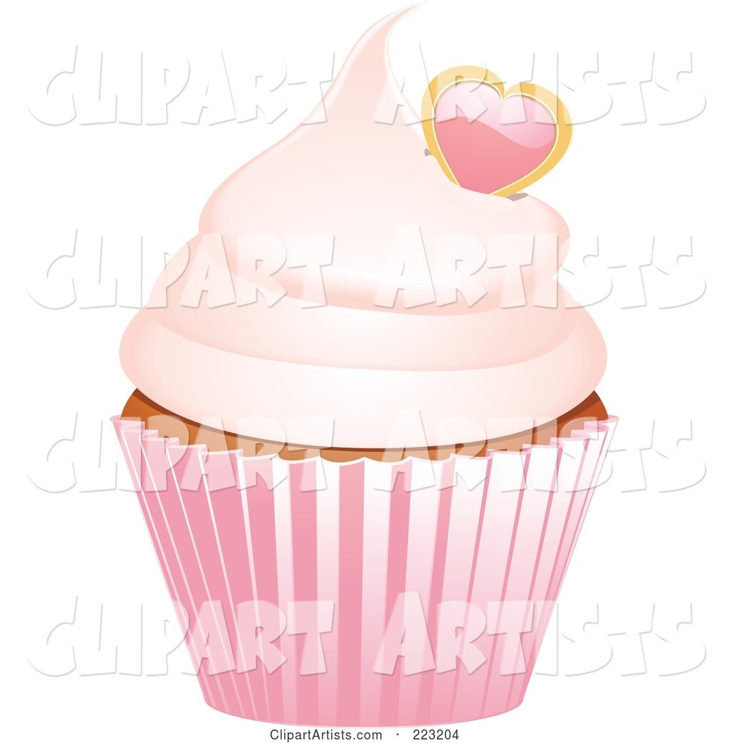 Heart Garnished Cupcake in a Pink Wrapper
