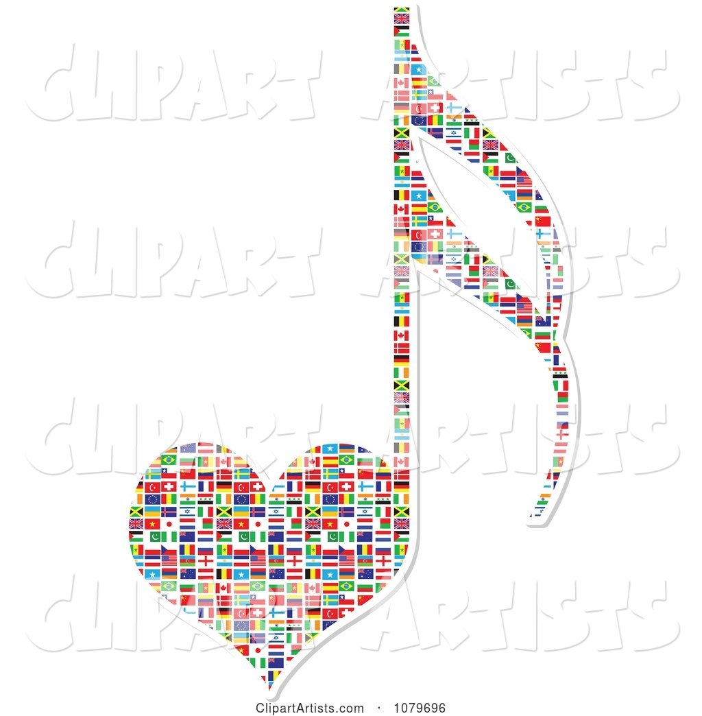 Heart Shaped Music Note with National Flags