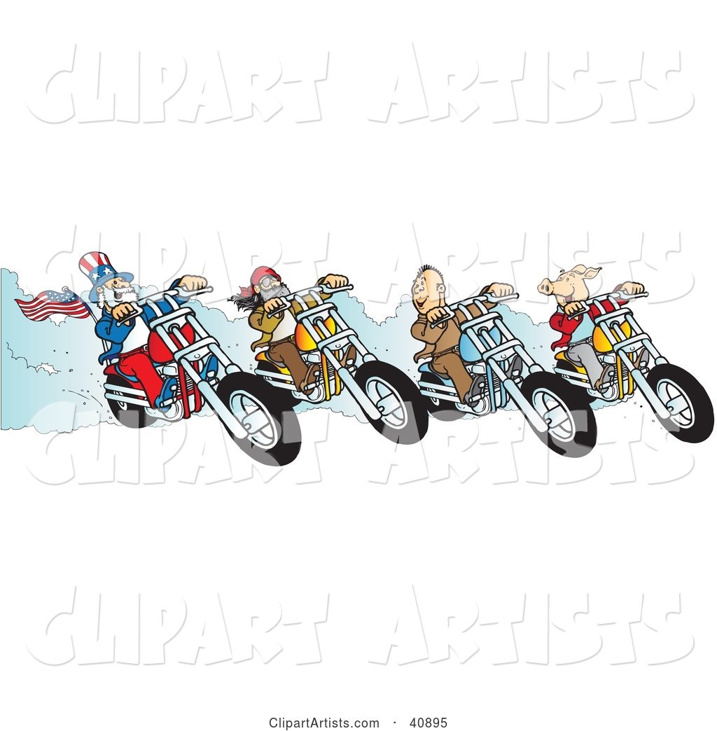 Hog, Two Biker Dudes and Uncle Sam Racing Choppers
