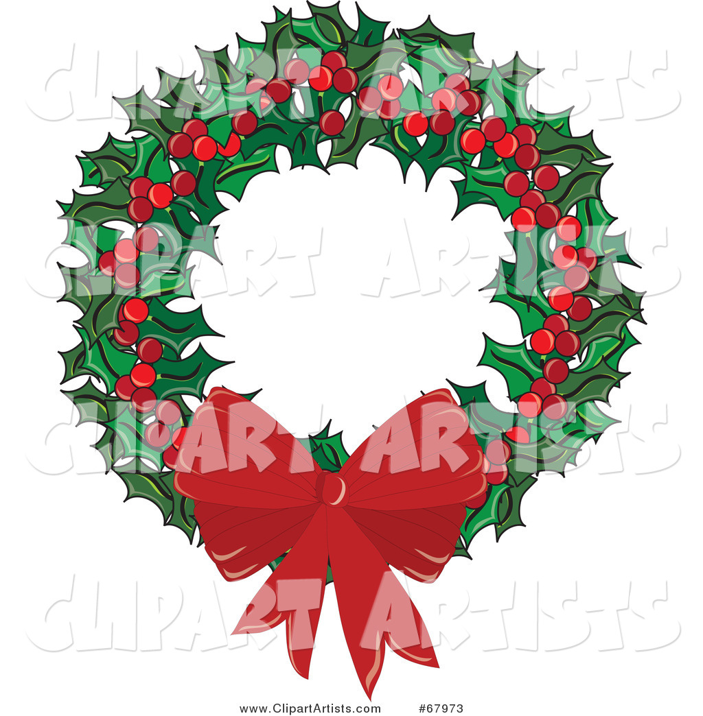 Holly Christmas Wreath with Berries and a Bow