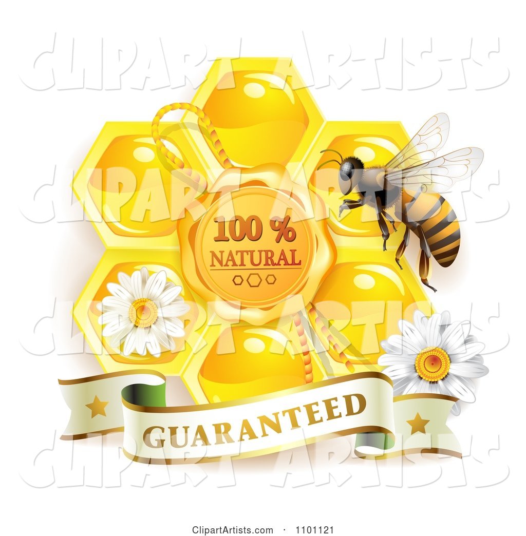 Honey Bee with a Natural Honeycomb and Guaranteed Banner