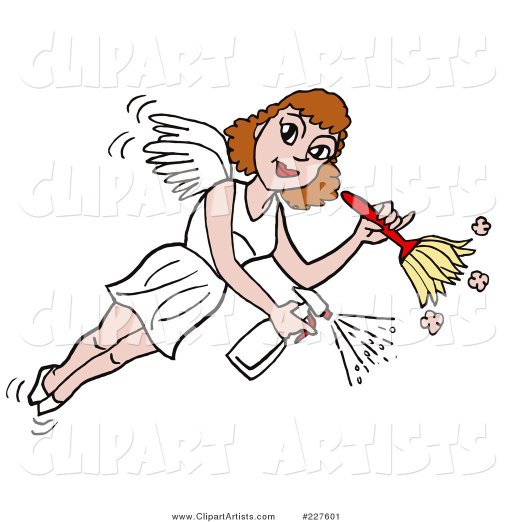 Housekeeper Fairy Flying, Spraying and Using a Duster