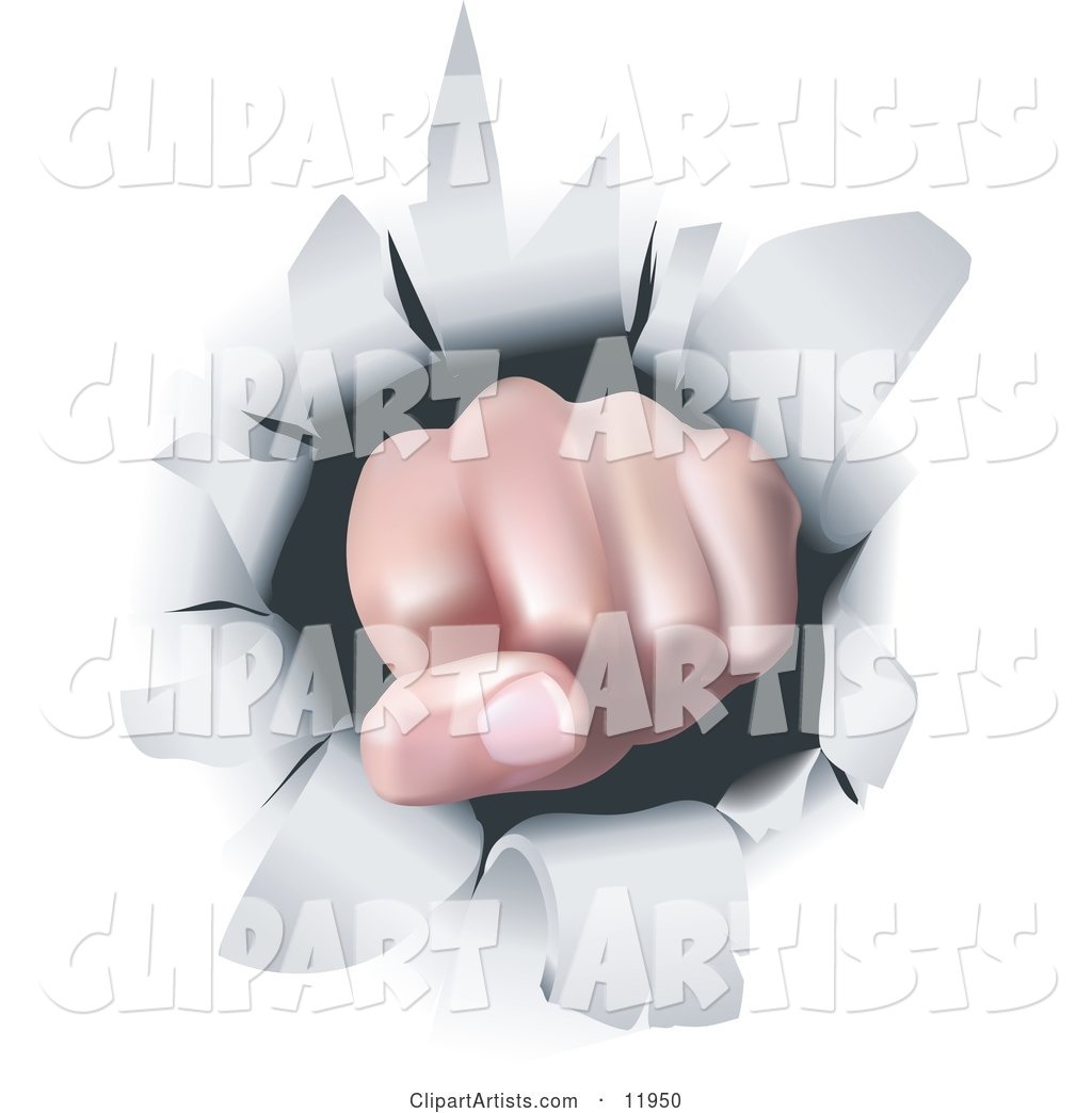 Human Hand Balled into a Fist, Punching Through a Wall
