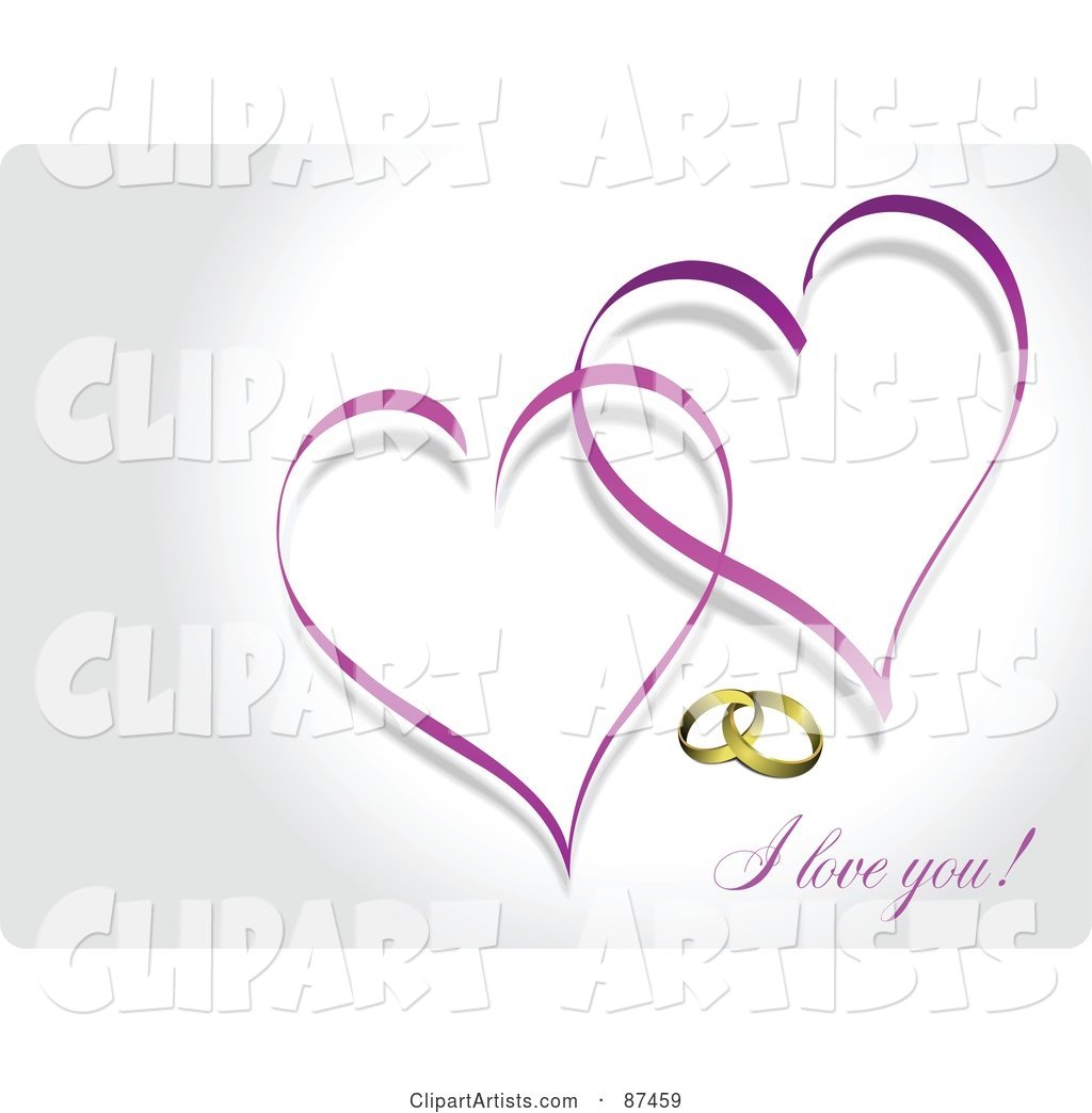 I Love You Message with Wedding Rings and Two Purple Hearts