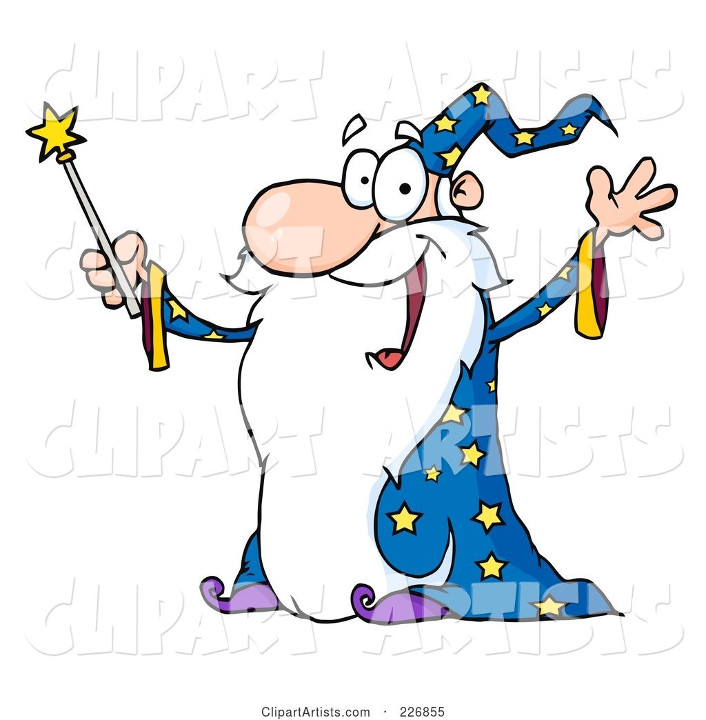 Jolly Old Wizard In A Star Robe, Holding Up His Wand Clipart by Hit ...