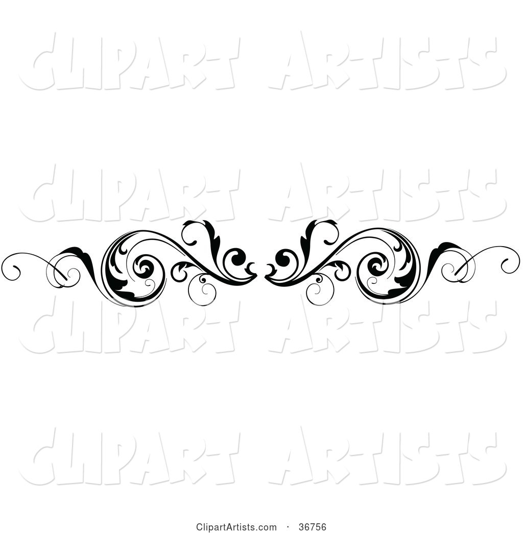 Leafy Black and White Scroll Lower Back Tattoo Design or Flourish with Tendrils