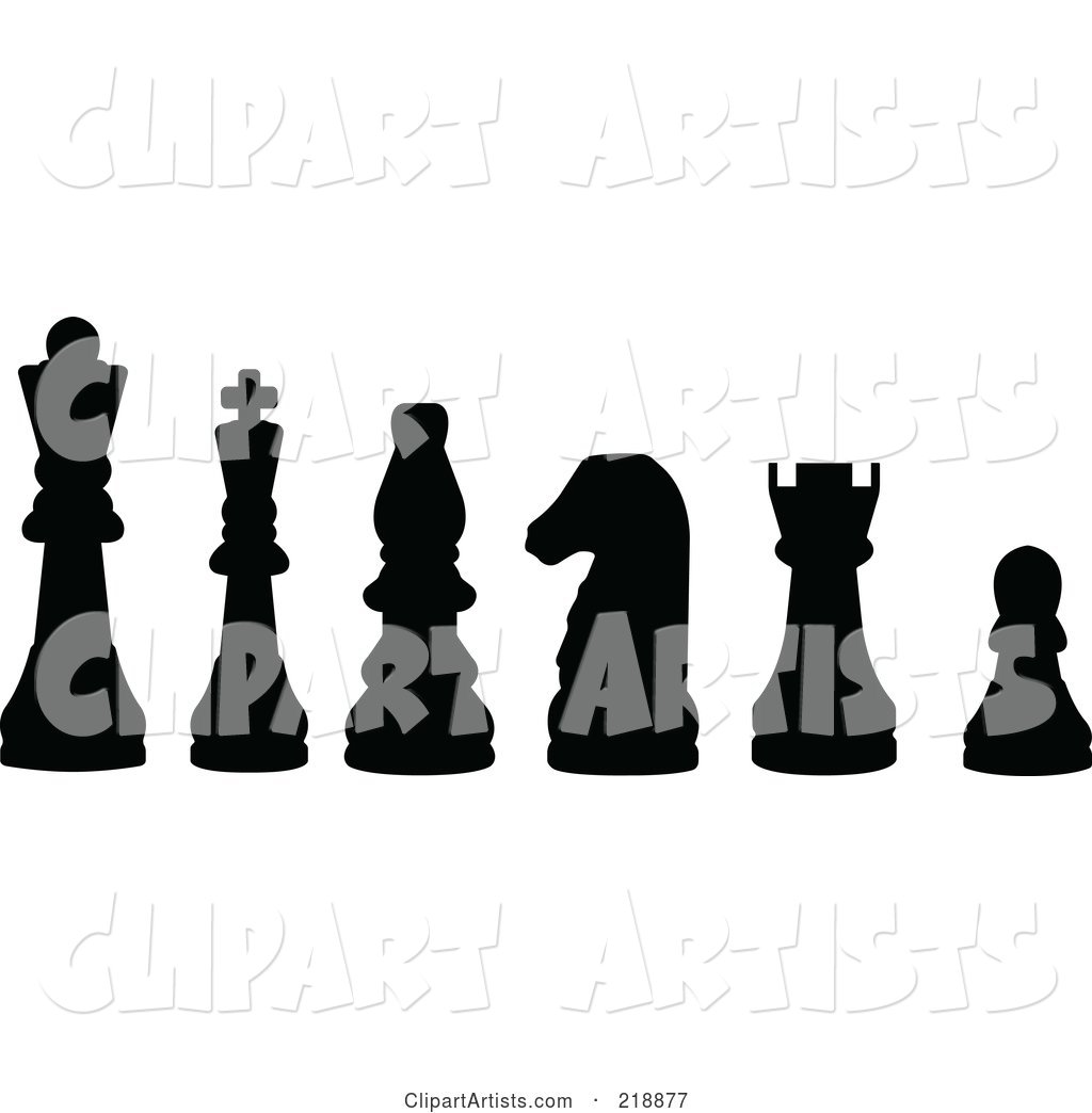 Line up of Chess Pieces in Black Silhouette