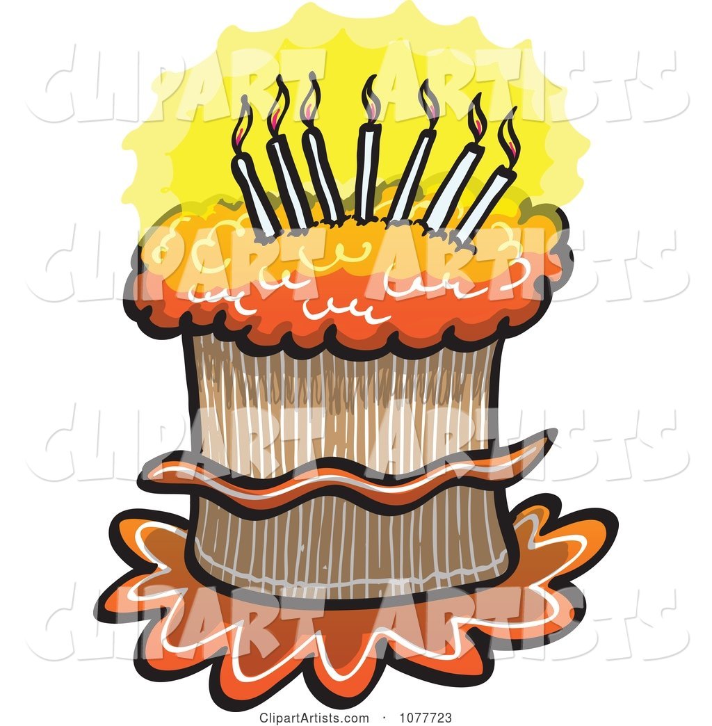 Lit Candles on a Birthday Cake