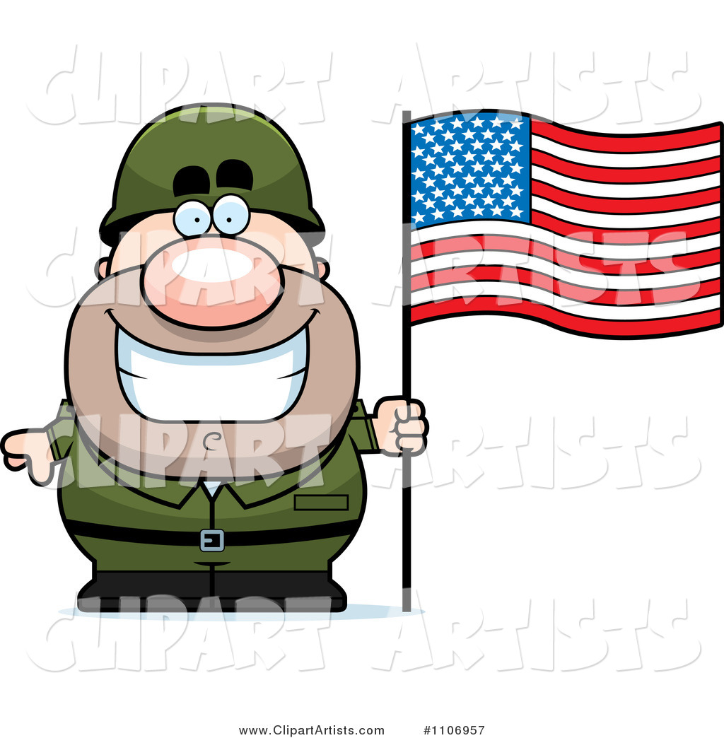 Male Army Soldier with an American Flag