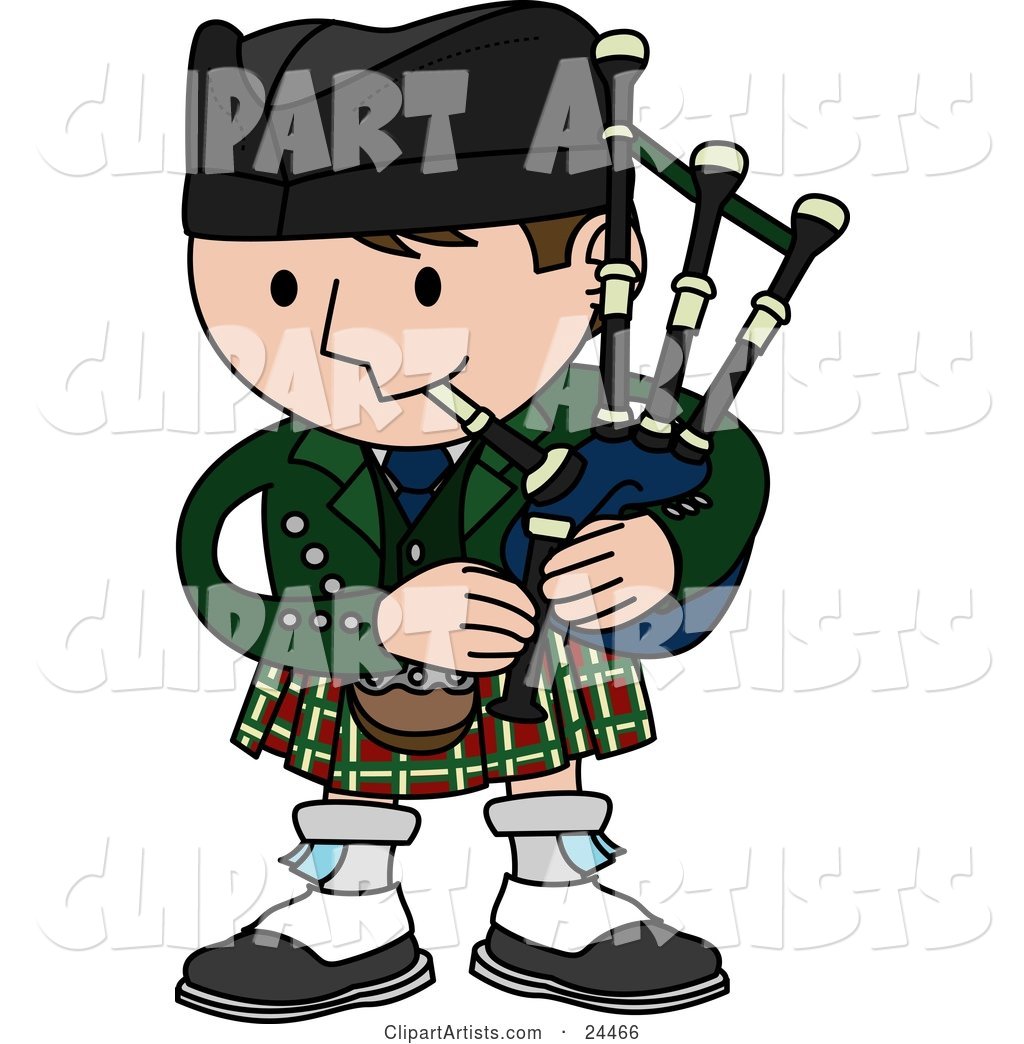 Man Playing Bagpipes and Wearing a Kilt in Scotland