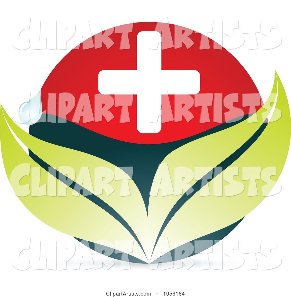 Medical Cross with Leaves and a Water Drop