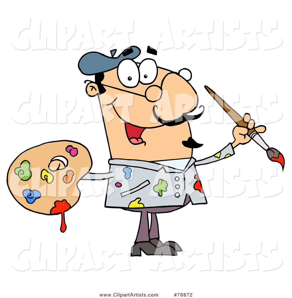 Messy Caucasian Cartoon Artist Painter with a Brush and Palette