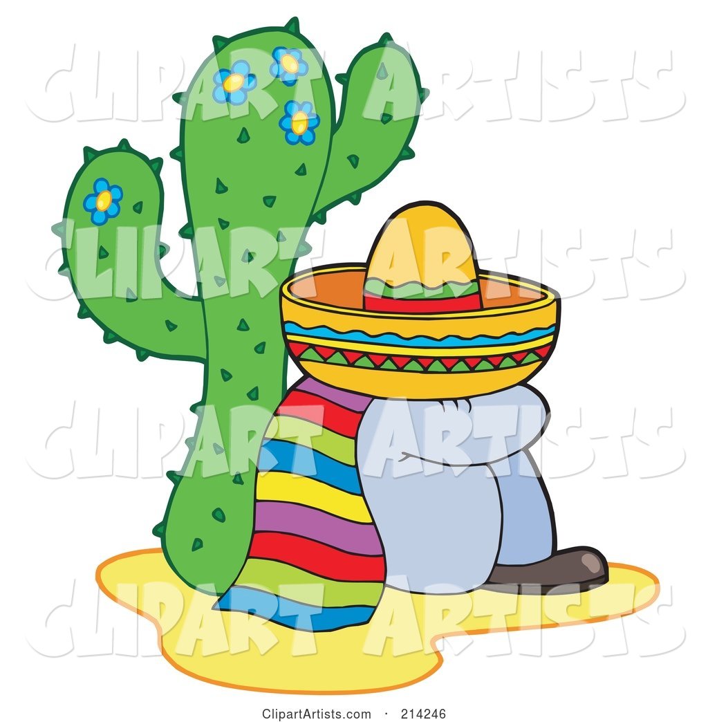 Mexican Man Resting by a Cactus
