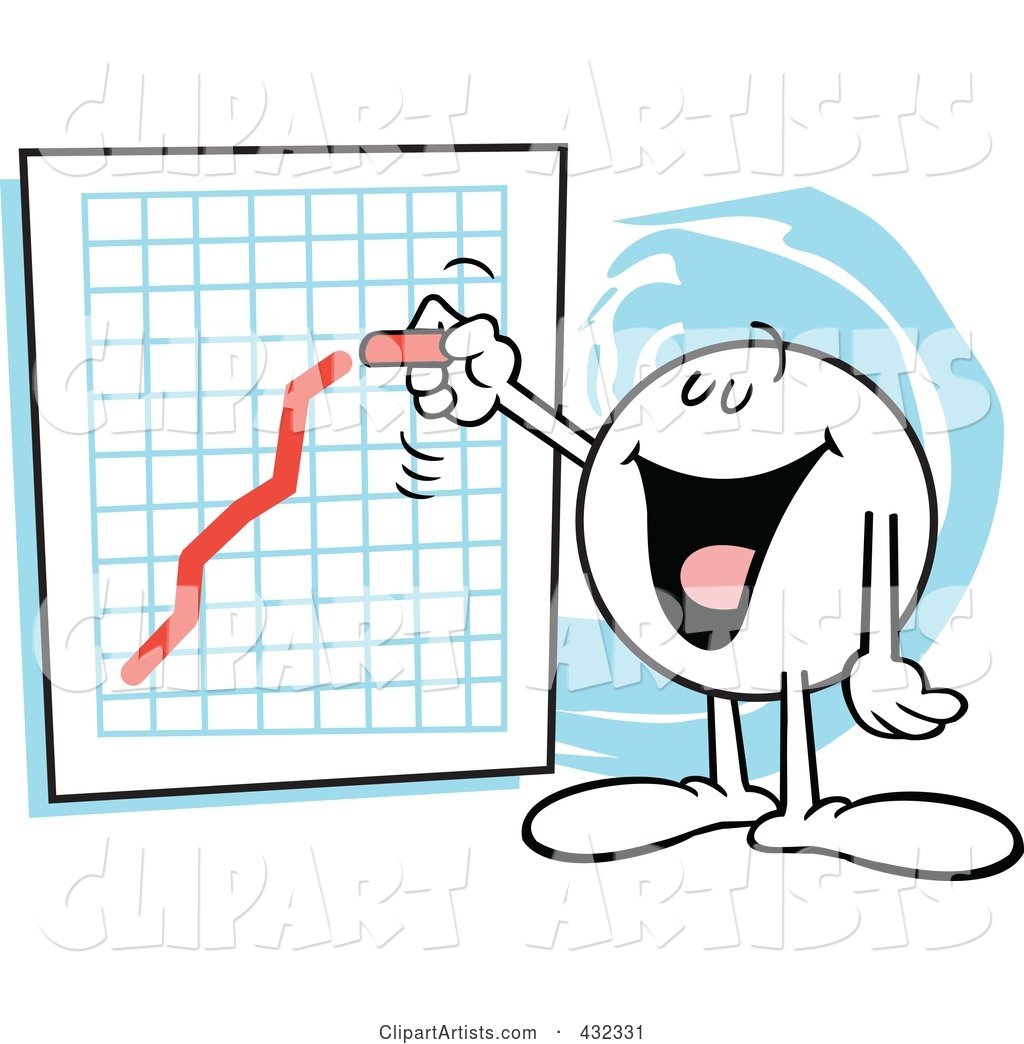 Moodie Character Happily Drawing an Upswing Line on a Chart