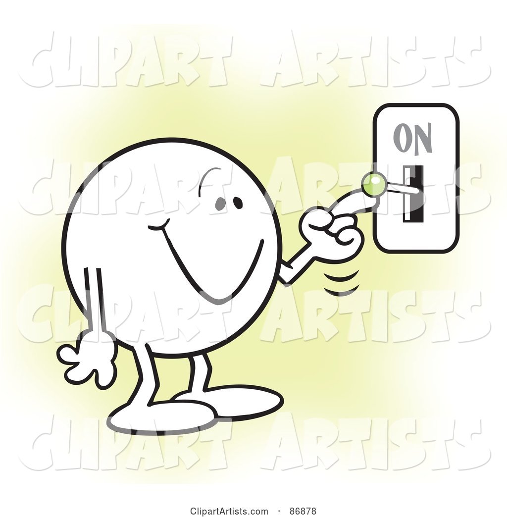 Moodie Character Smiling and Flipping a Switch on