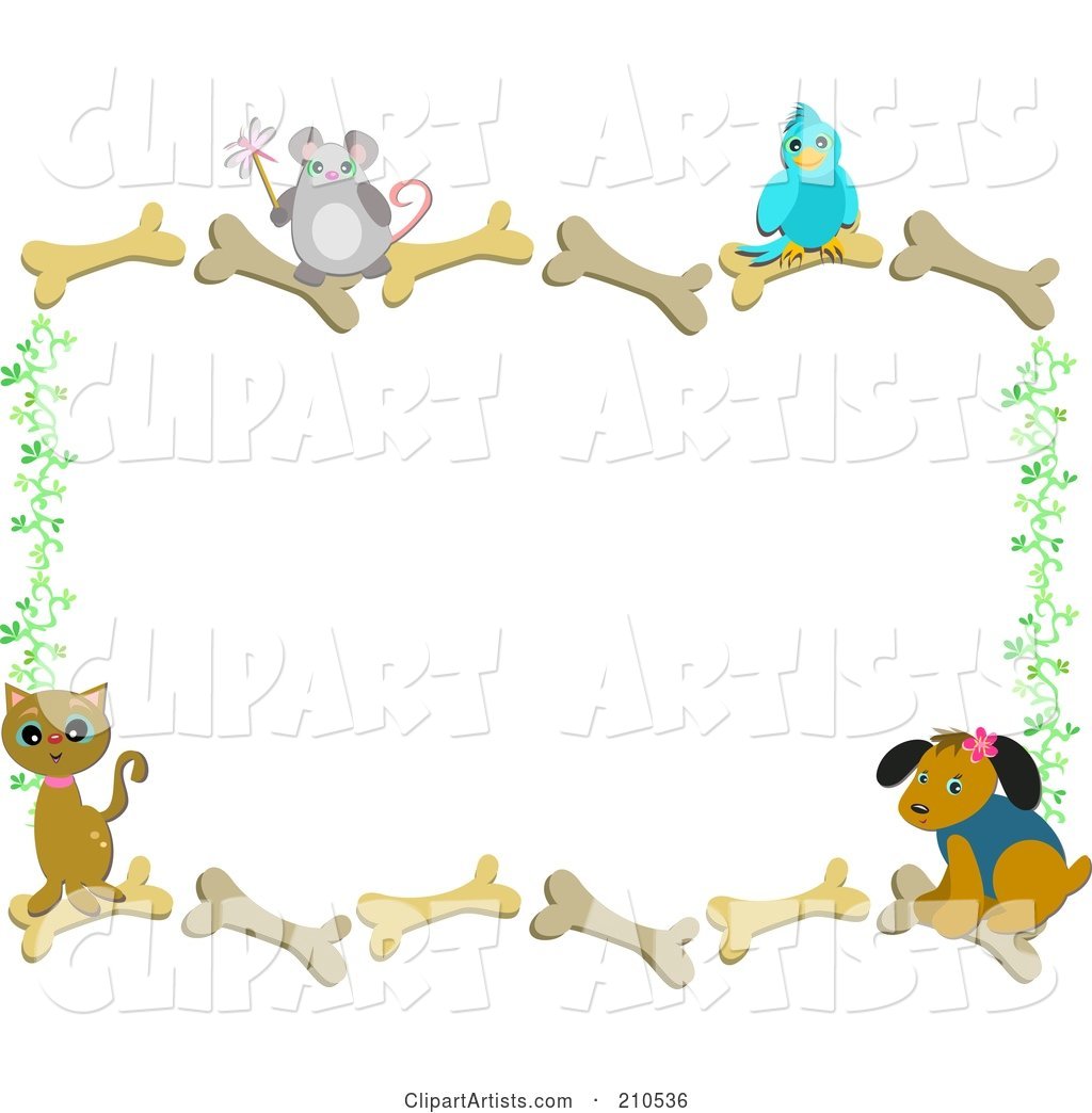 Mouse, Bird, Dog and Cat on a Bone Border
