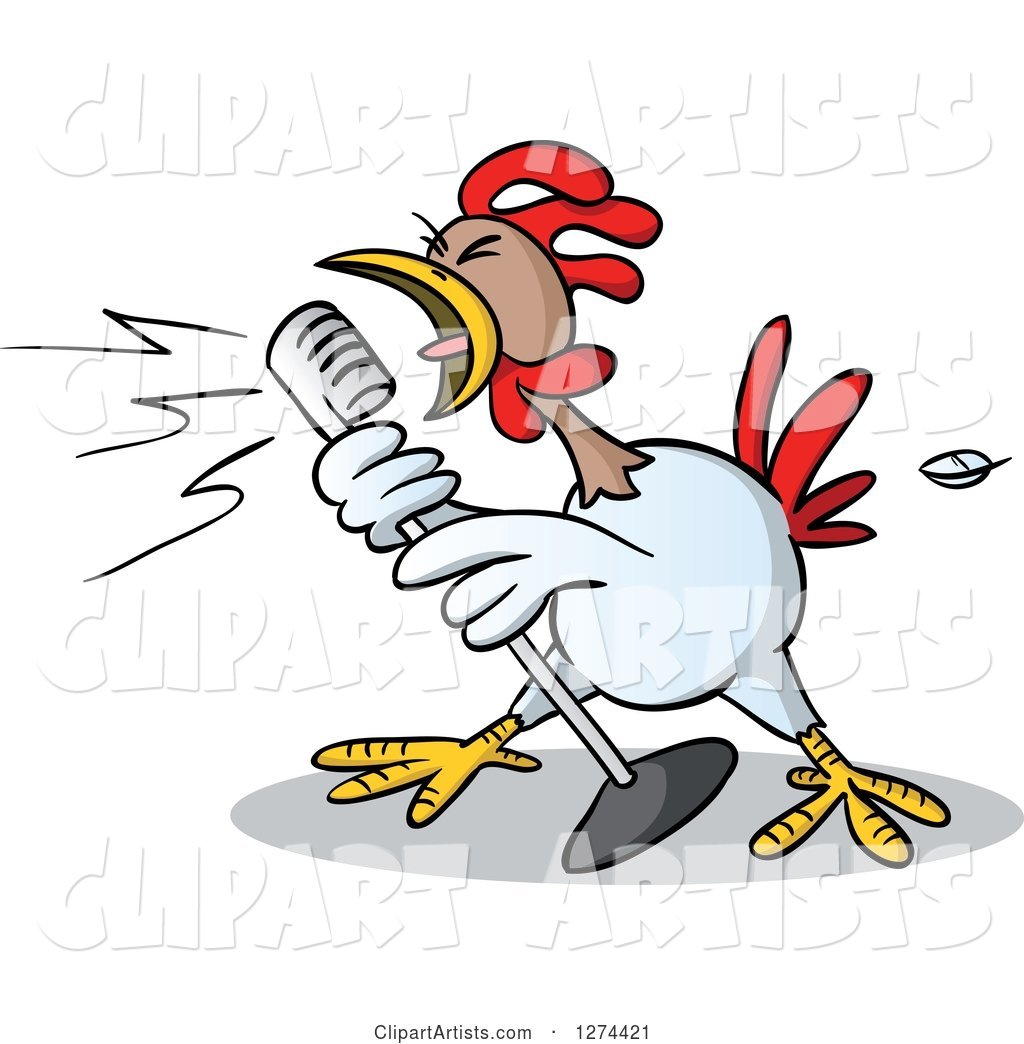 Musician Rooster Singing into a Microphone