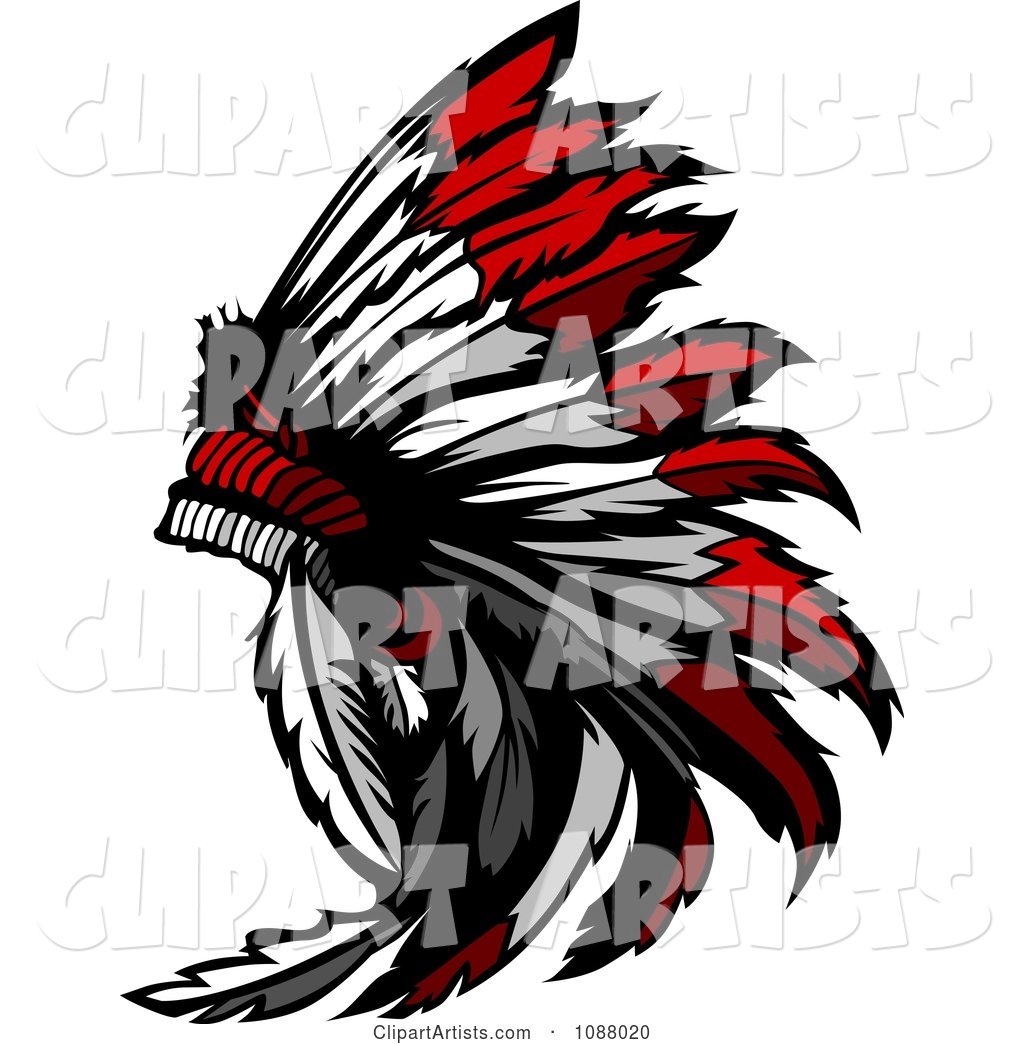 Native American Indian Chief Feather Headdress Clipart by Chromaco