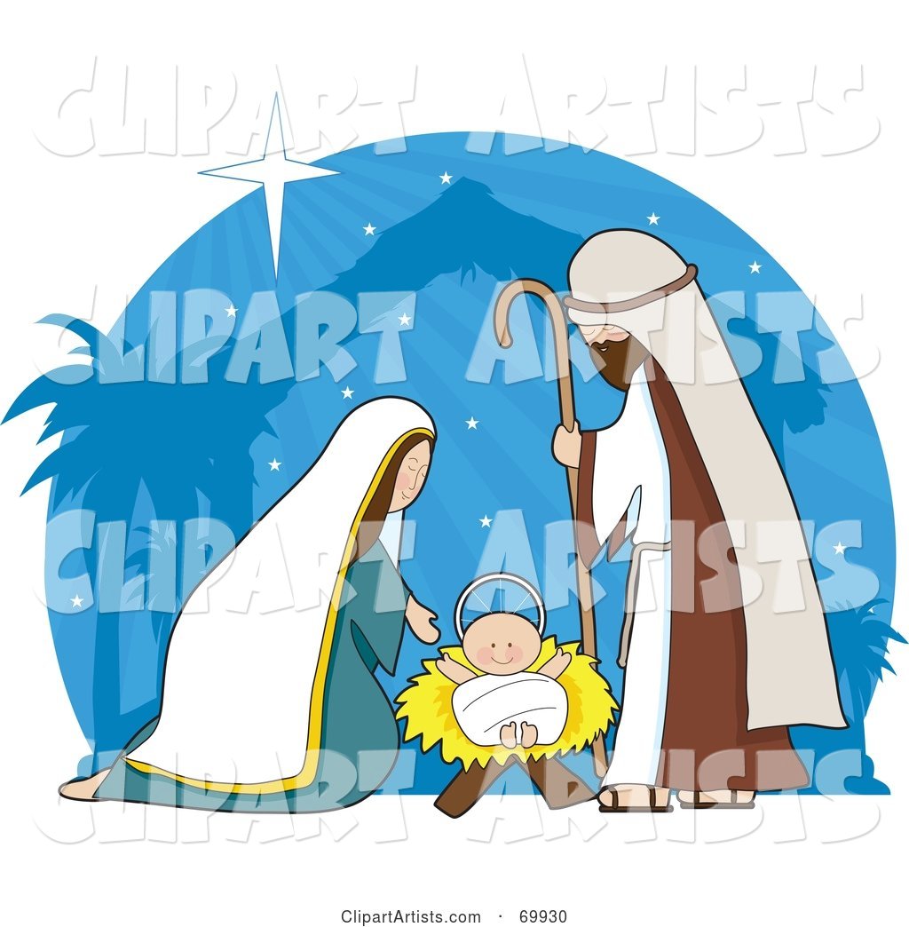 Nativity Scene with a Blue Shining Background