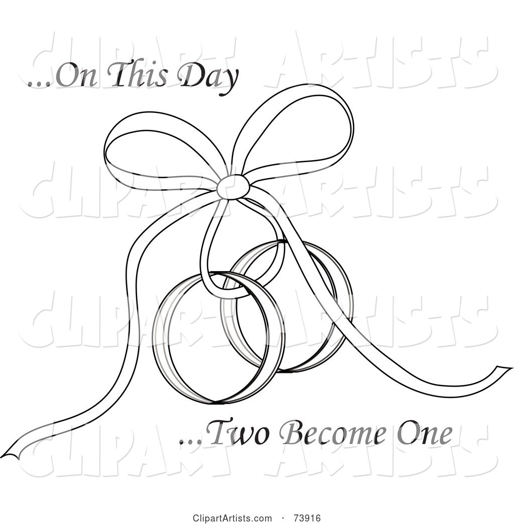 On This Day Two Become One Text with a Ribbon Securing Wedding Rings