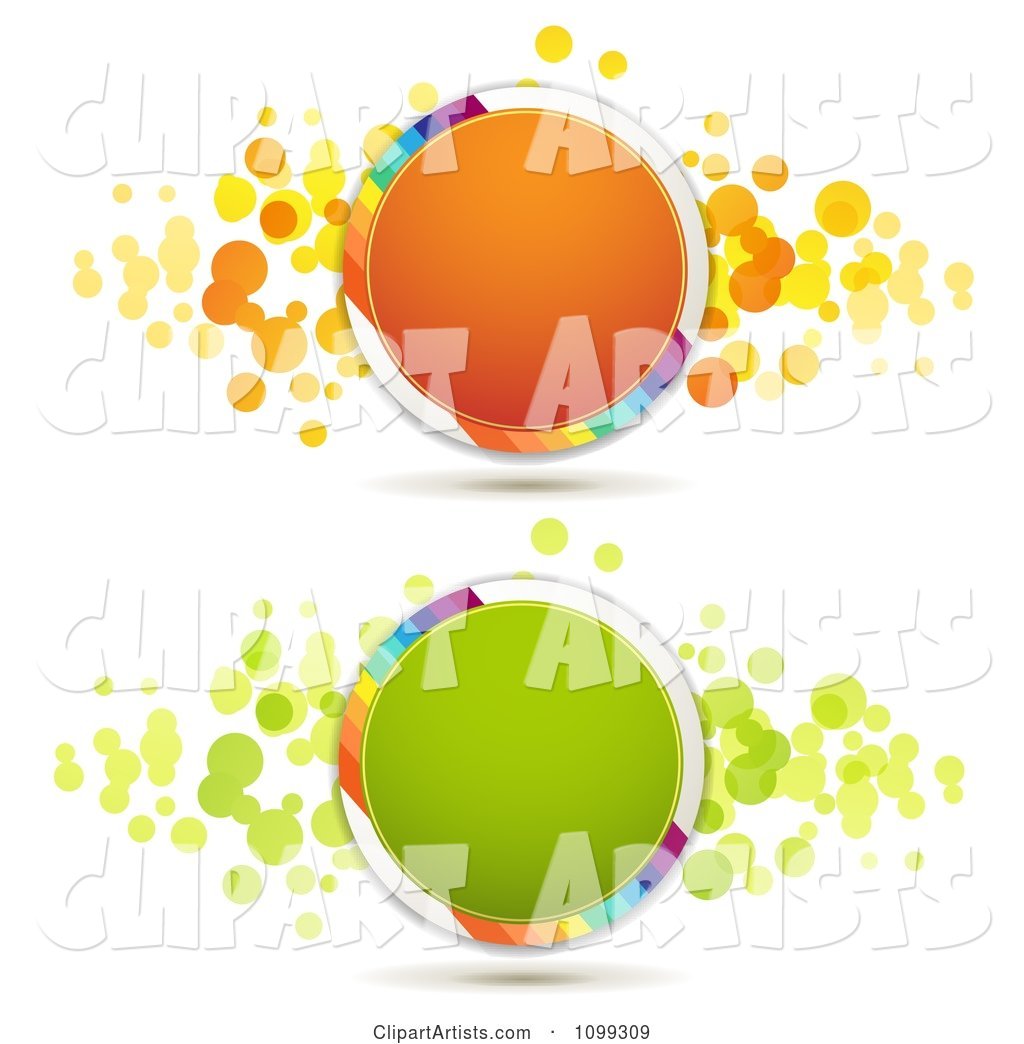 Orange and Green Circles with Rainbow Stripes and Dots