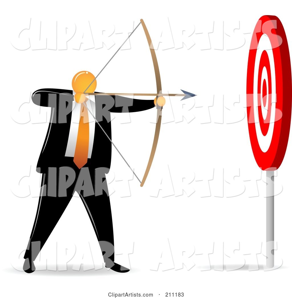 Orange Faceless Businessman Archer Aiming for an Easy Target