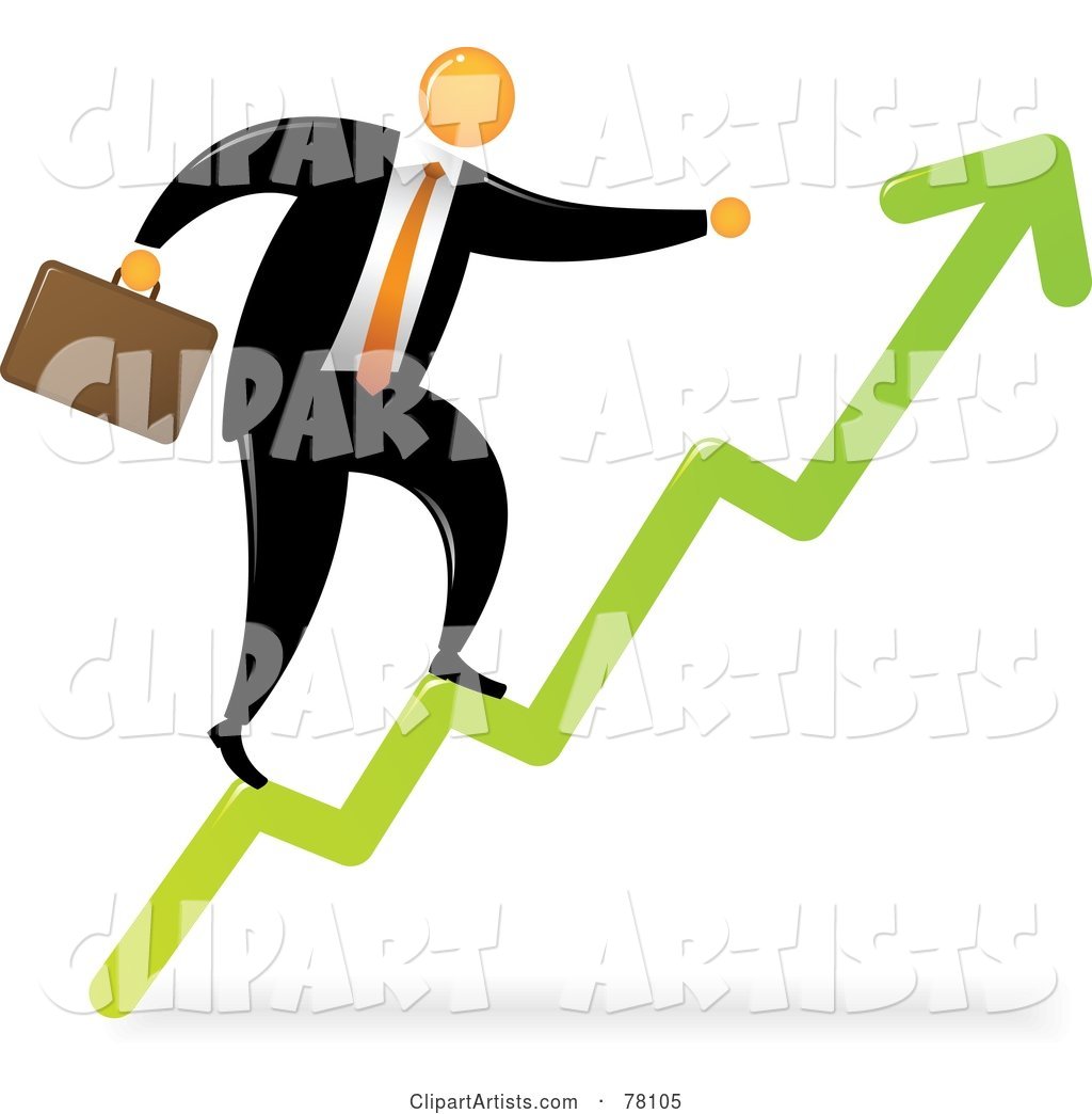 Orange Faceless Businessman Climbing the Arrow Steps to Success