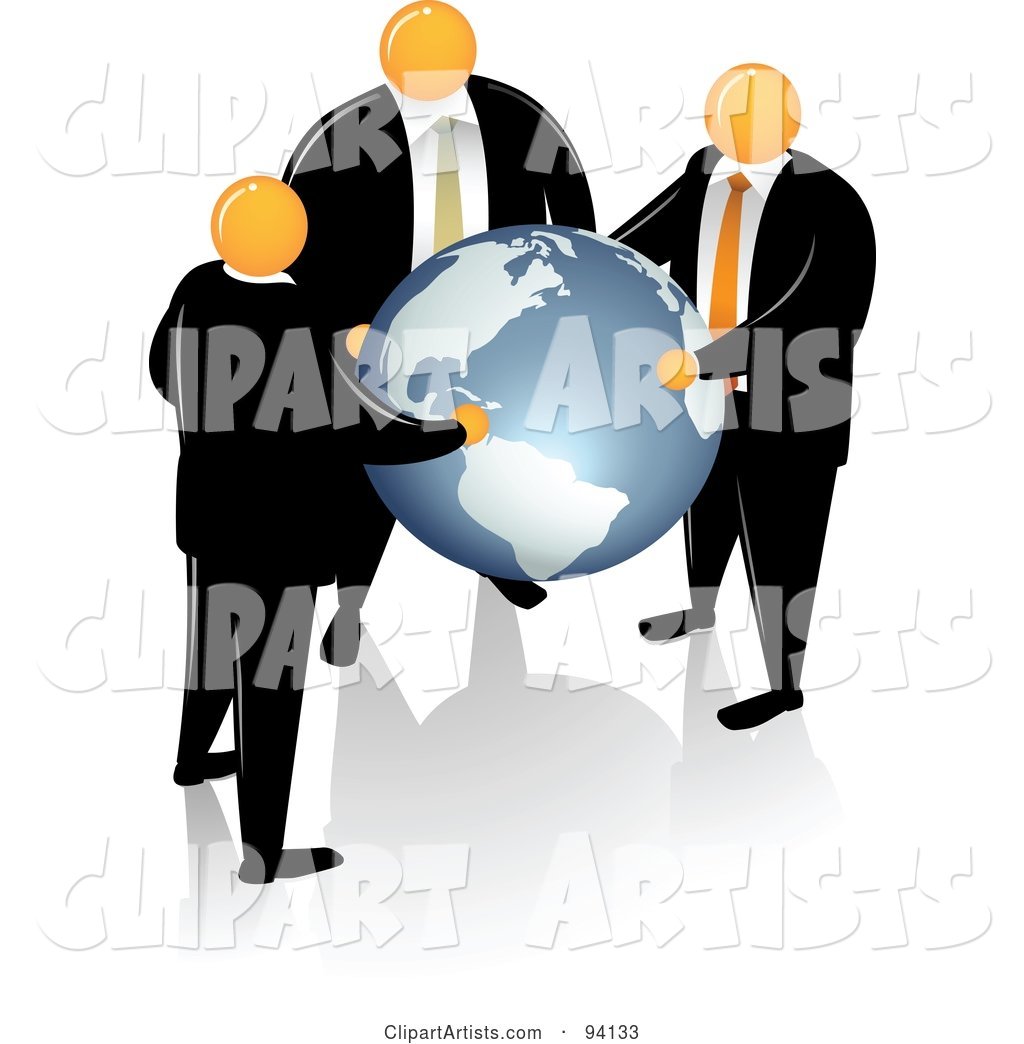 Orange Faceless Businessmen Supporting a Blue Globe