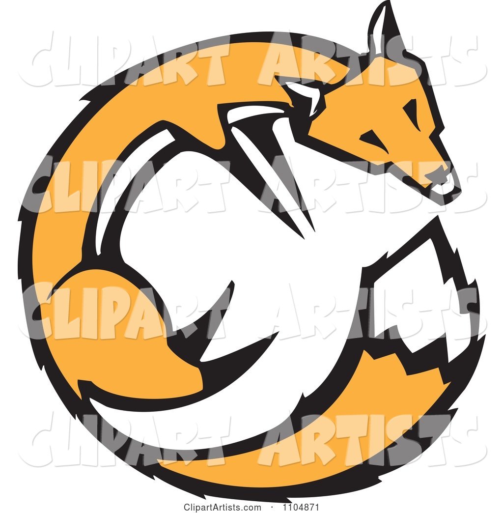 Orange Fox Circle Woodcut