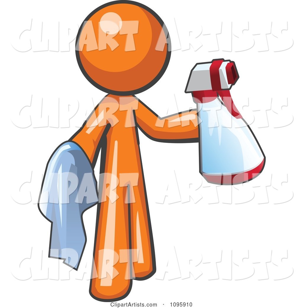 Orange Man Cleaning with a Spray Bottle and Cloth