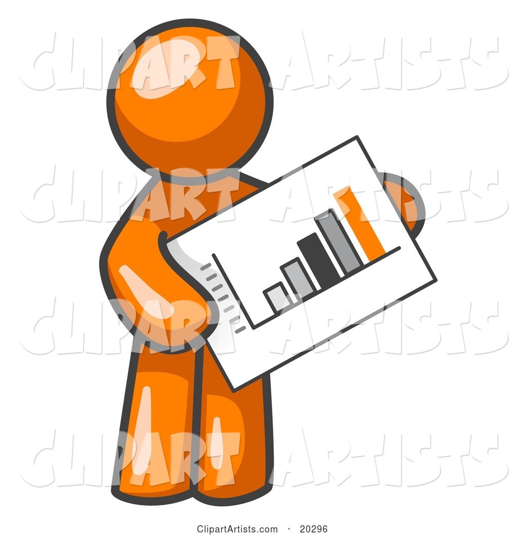 Orange Man Holding a Bar Graph Displaying an Increase in Profit