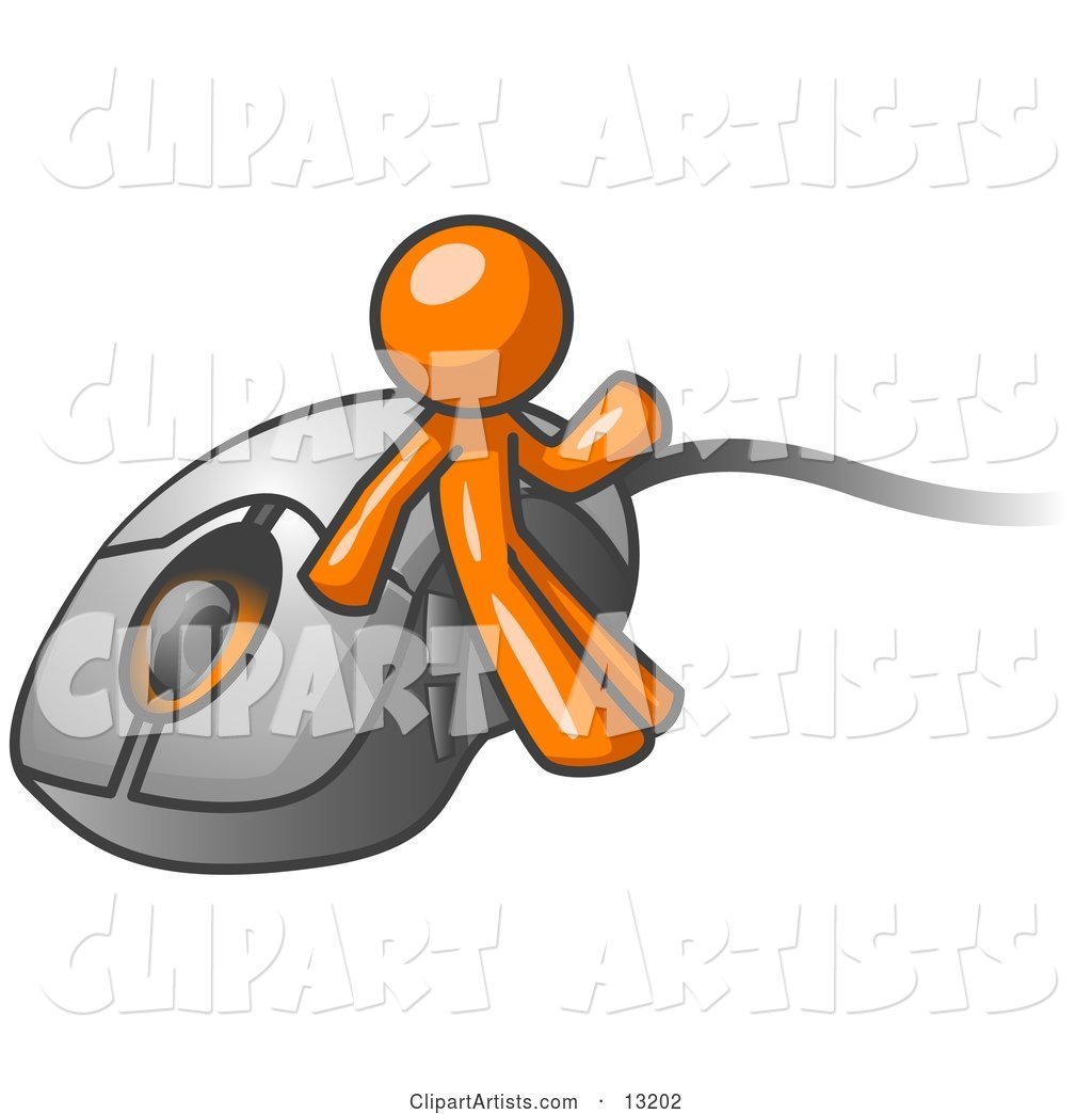 Orange Man Leaning Against a Computer Mouse