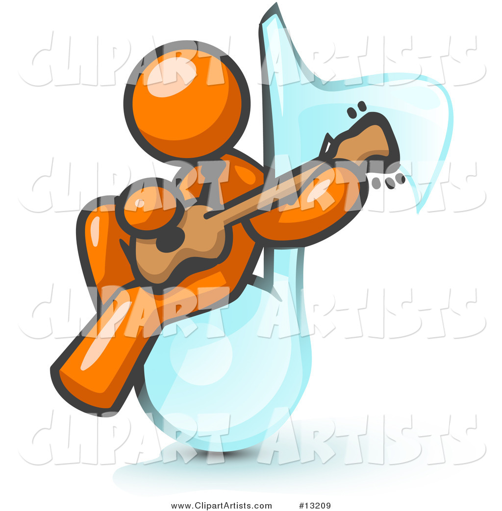 Orange Man Sitting on a Music Note and Playing a Guitar