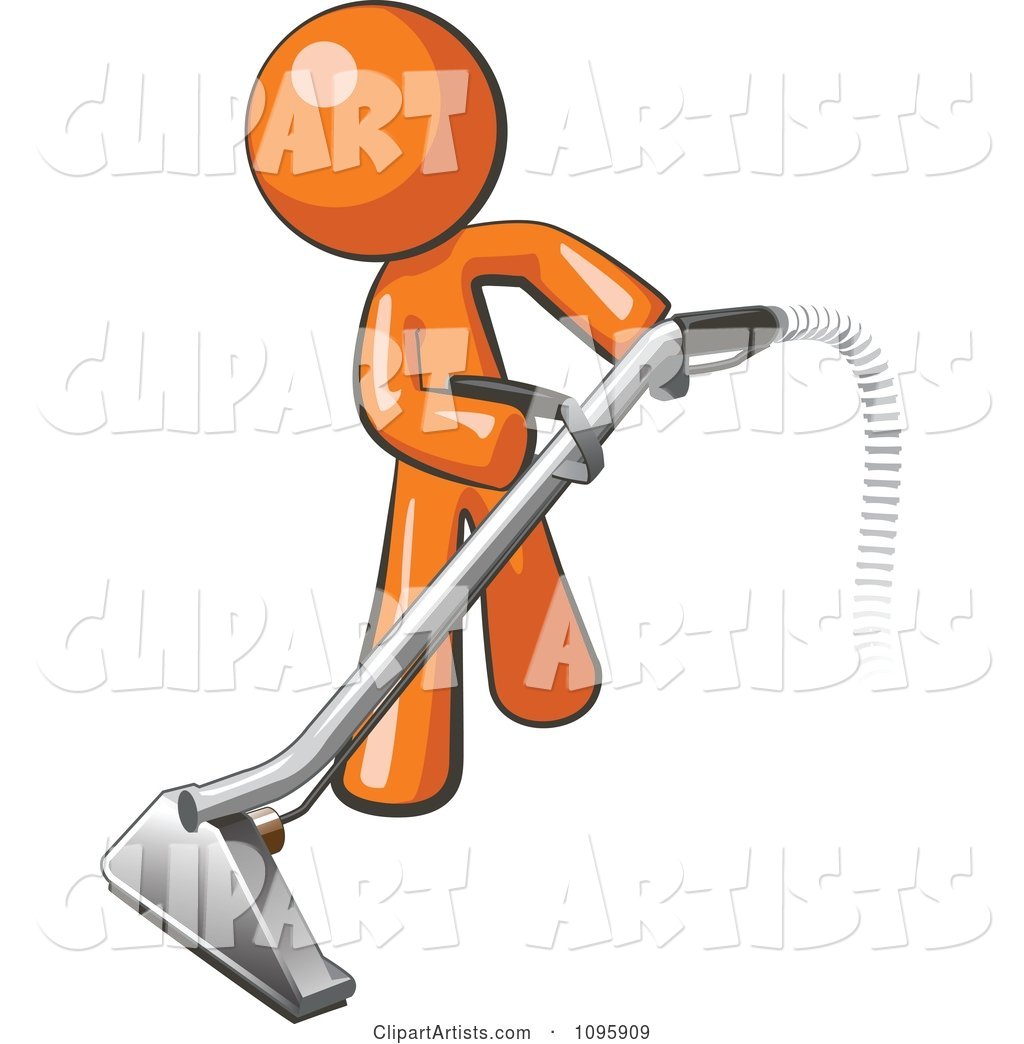 Orange Man Using a Carpet Cleaner Wand