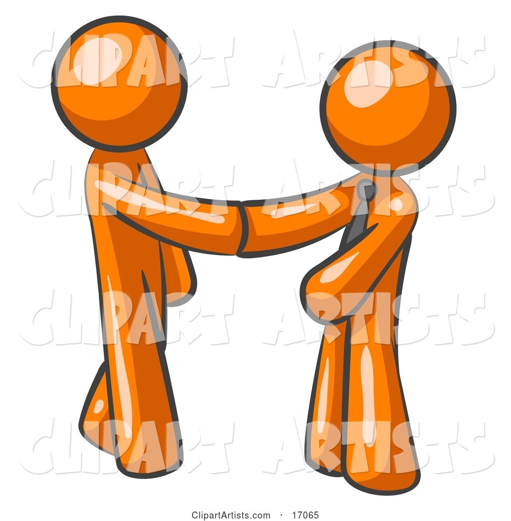 Orange Man Wearing a Tie, Shaking Hands with Another upon Agreement of a Business Deal