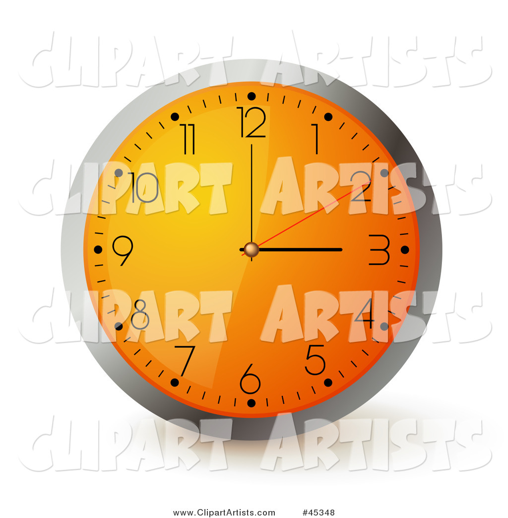Orange Wall Clock with the Time Displaying 3
