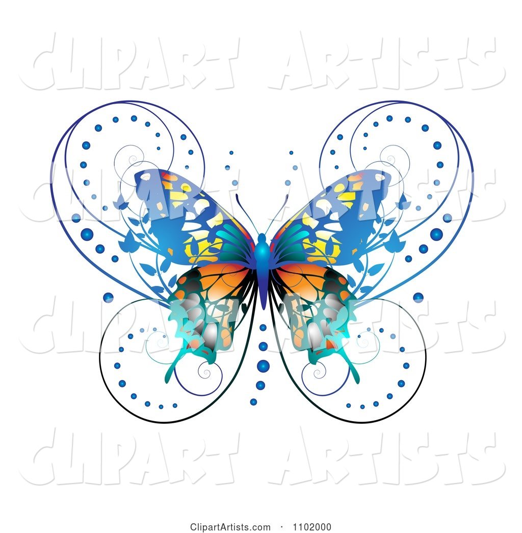 Ornate Blue Butterfly on White 1
