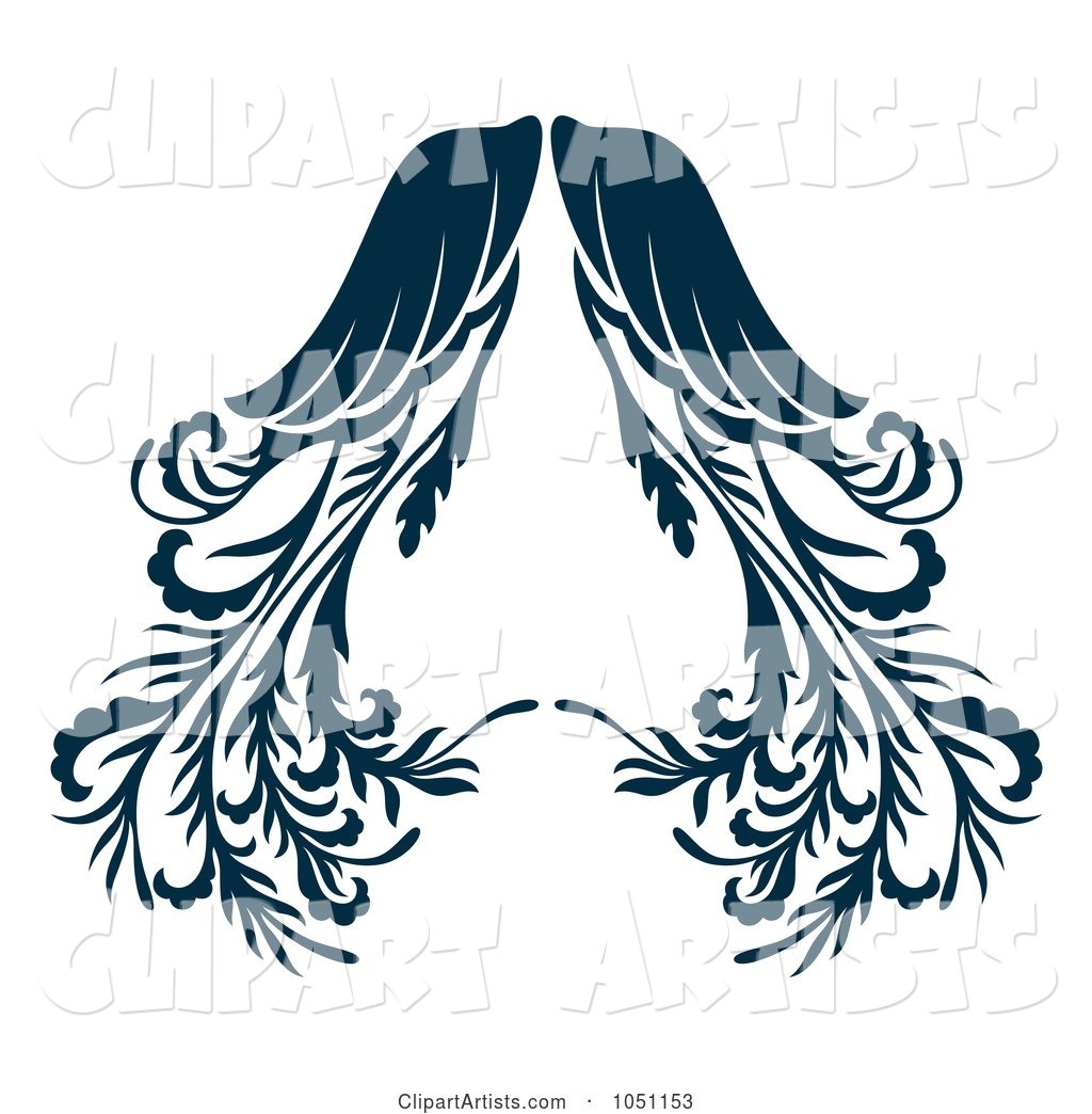 Ornate Dark Blue Angel Wings