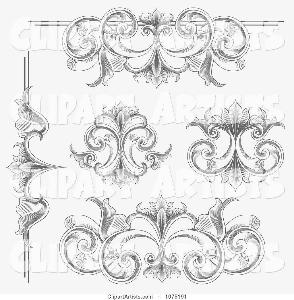 Ornate Etched Victorian Flourish Borders Rules and Design Elements