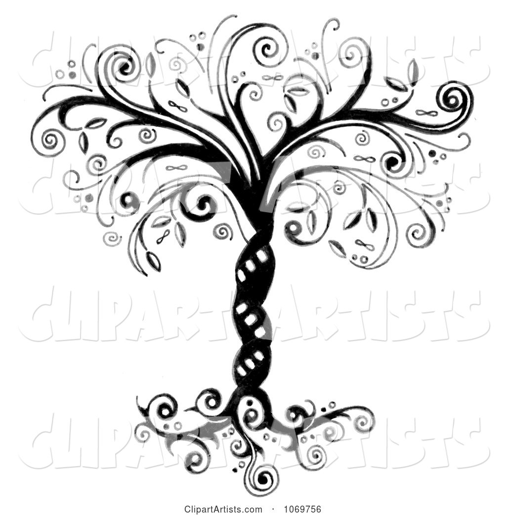 Ornate Whimsical Tree of Life in Black and White