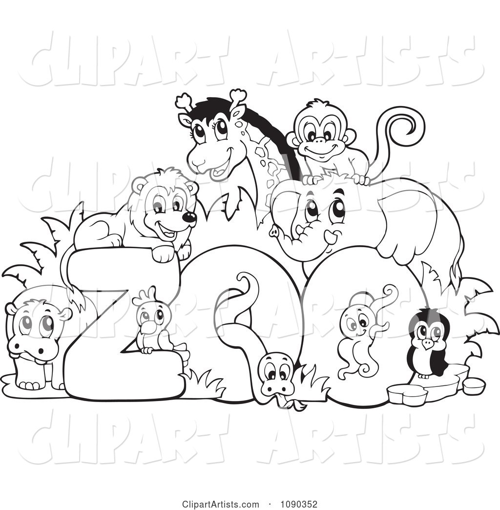 Outlined Animals Around the Word Zoo