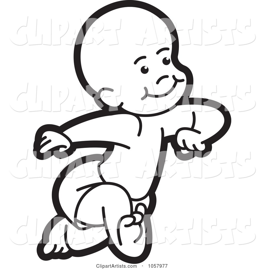 Outlined Baby Running in a Diaper