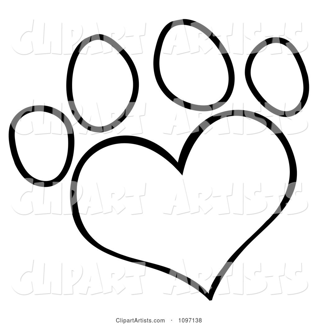 Outlined Heart Shaped Dog Paw Print