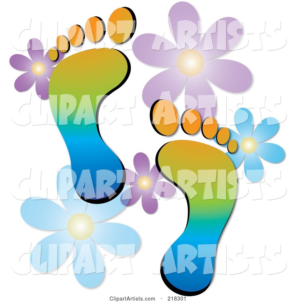 Pair of Colorful Human Footprints with Flowers