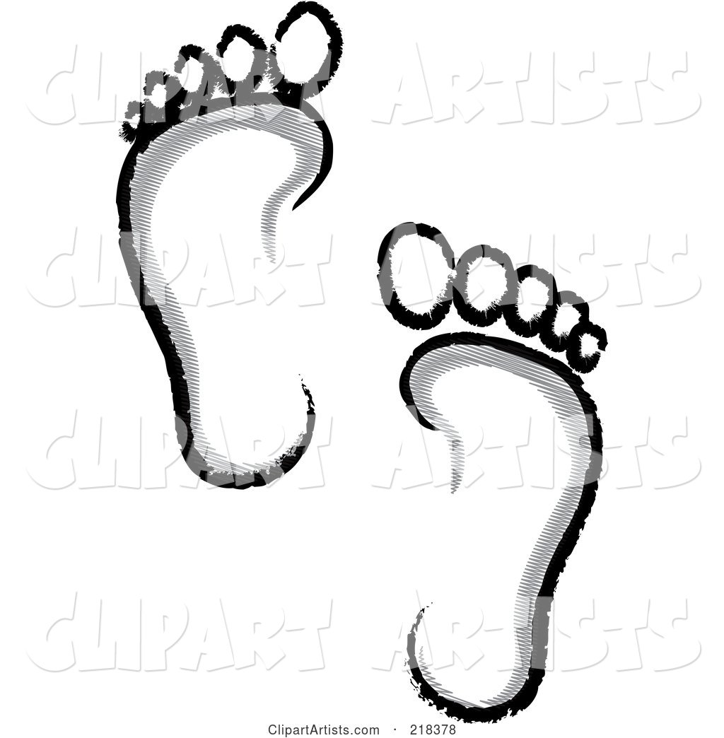 Pair of Gray, White and Black Human Footprints