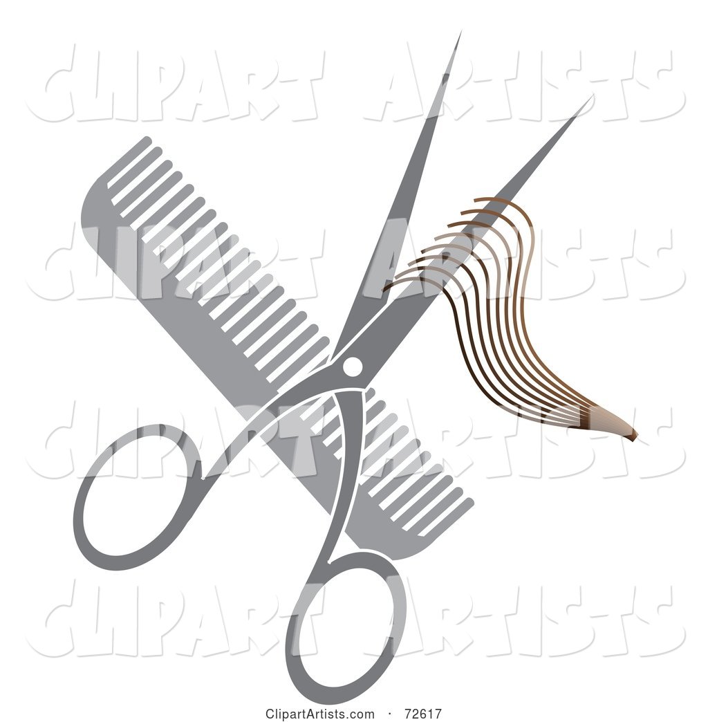 Pair of Shears with Hair over a Gray Comb