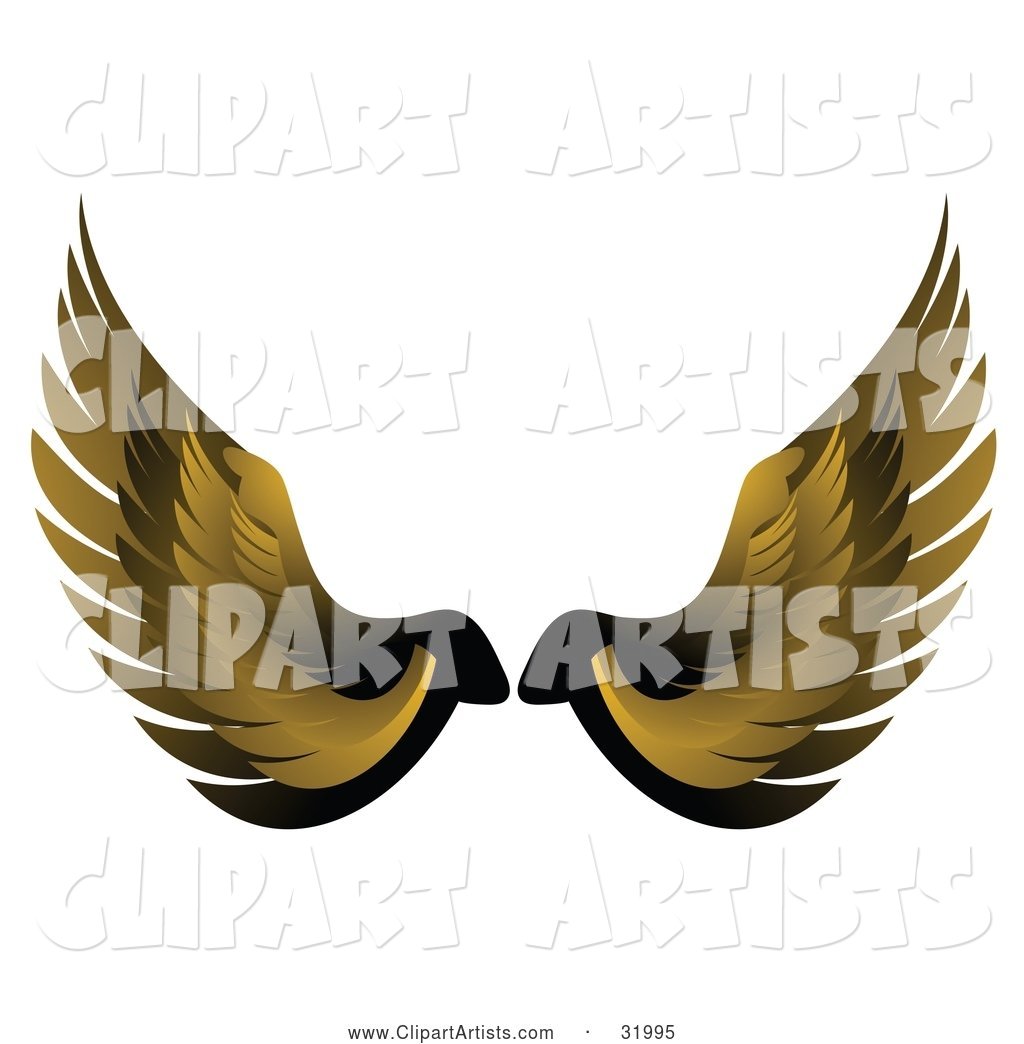 Pair of Yellow Bird or Angel Wings, Symbolizing Faith or Freedom, on a White Background