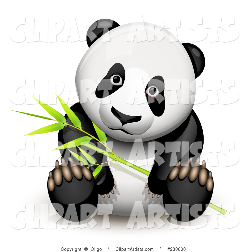 Panda Sitting and Holding Bamboo