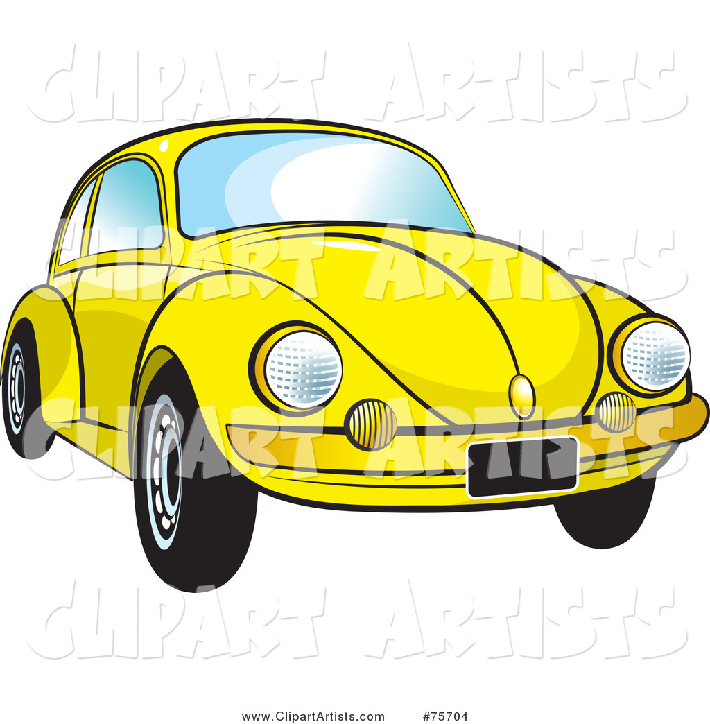 Parked Yellow Slug Bug Car with a Chrome Bumper