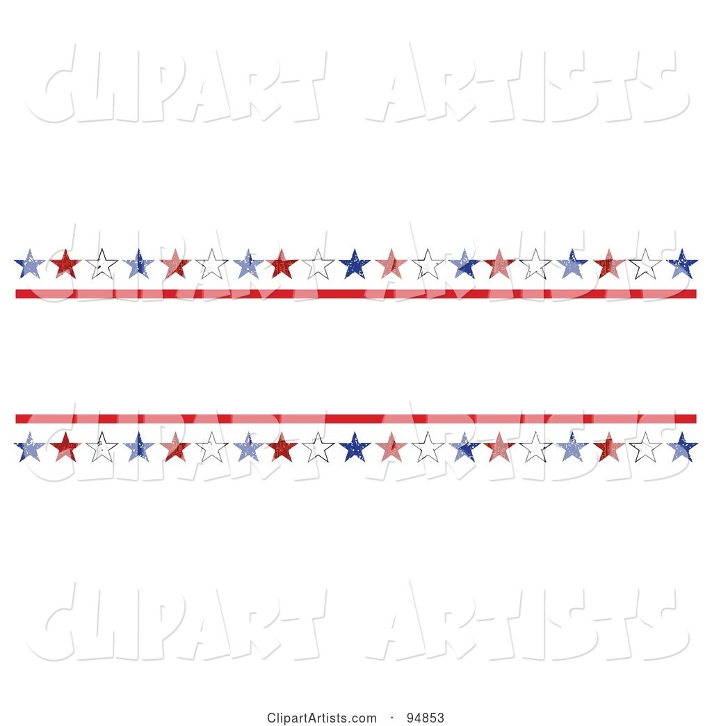 Patriotic Border of Red, White and Blue Grungy American Stars with Text Space